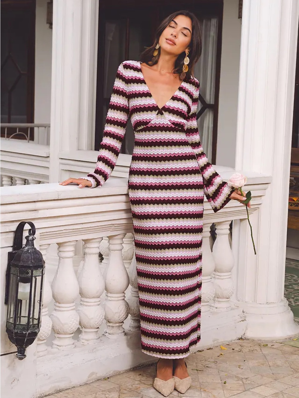 NWT Cupshe Head Over Heels Long Sleeve Striped Knit Maxi Dress Size XS $43
